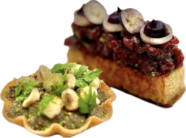 PŘEDKRM: Dančí Tartar a french toast & Lanýžová Tartaletka s portobello pyré 